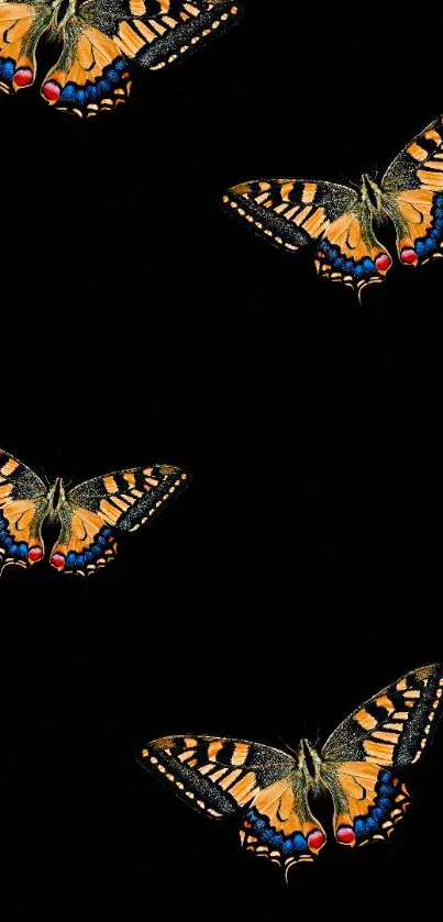 Elegant butterfly pattern on black background wallpaper.