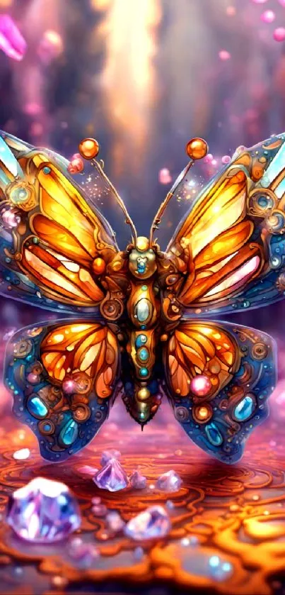 Ornate butterfly fantasy art wallpaper with vibrant colors.