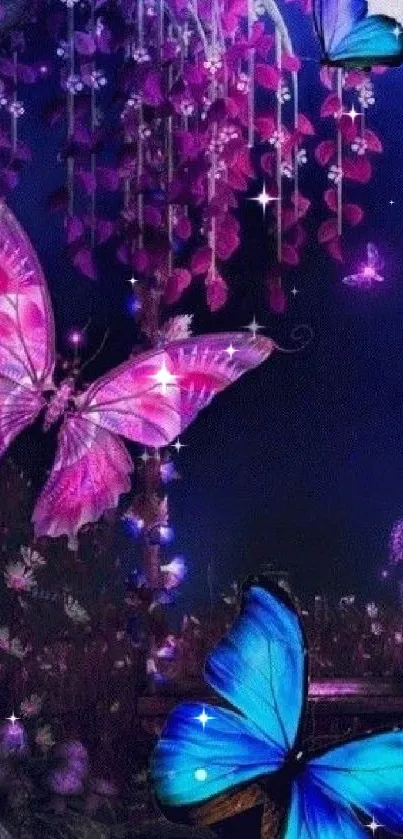 Fantasy butterfly mobile wallpaper with purple and blue hues.