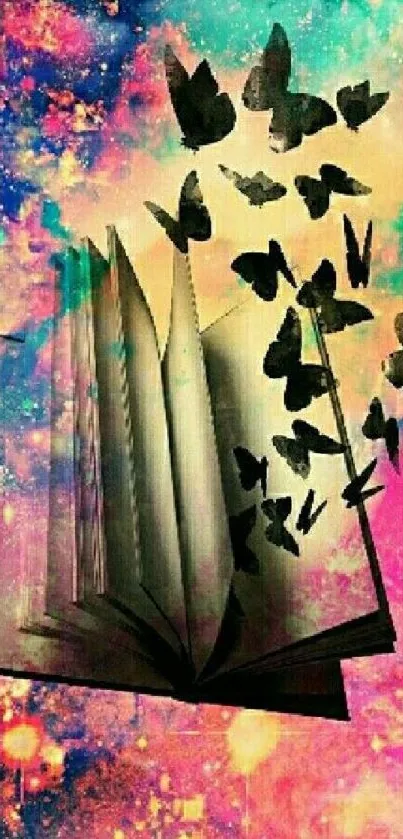 Galaxy book with butterflies in colorful background wallpaper.