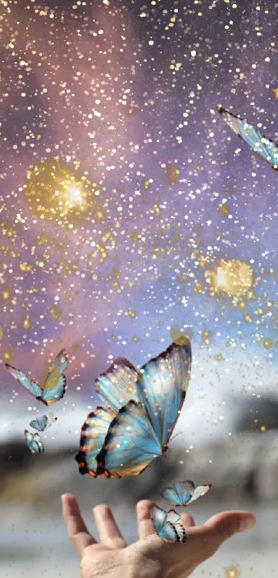 Vibrant butterflies with a galaxy backdrop, blending cosmic and fantasy elements.