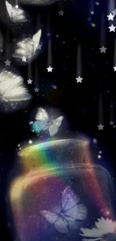 Butterflies escaping from jar into night sky