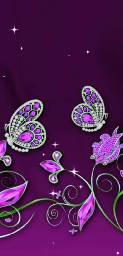 Butterfly jewel plum mobile wallpaper with floral design.