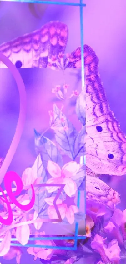 Butterflies and flowers in a heart-shaped frame create a romantic mobile wallpaper.