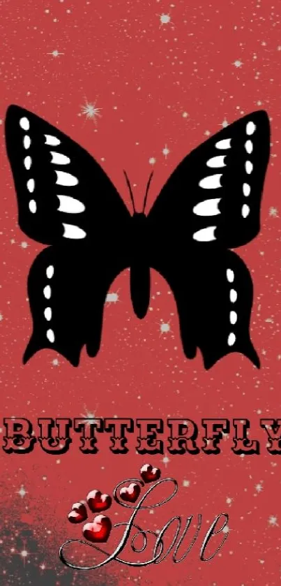 Butterfly love wallpaper with red and black colors, featuring stars.