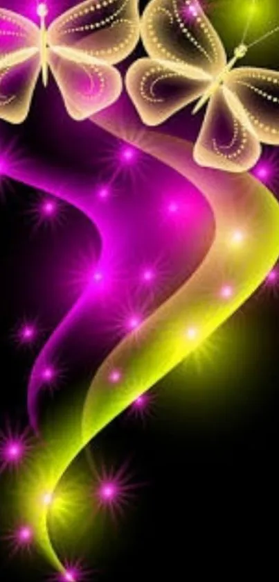 Neon glowing butterfly wallpaper with vibrant colors.