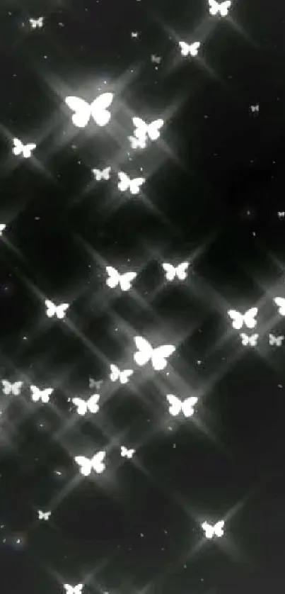 Glowing butterflies on a dark wallpaper background.