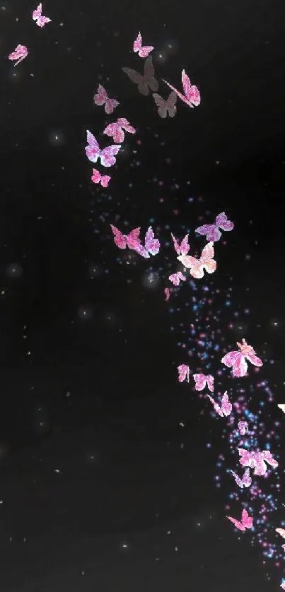 Butterflies in a dark night sky mobile wallpaper.