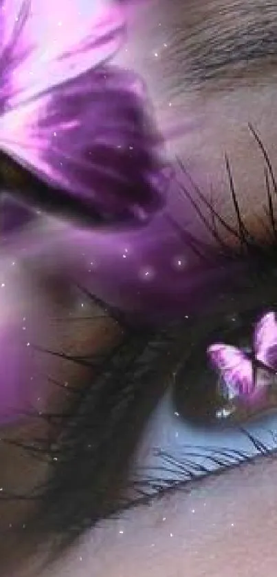 Purple butterfly reflection in eye art wallpaper.