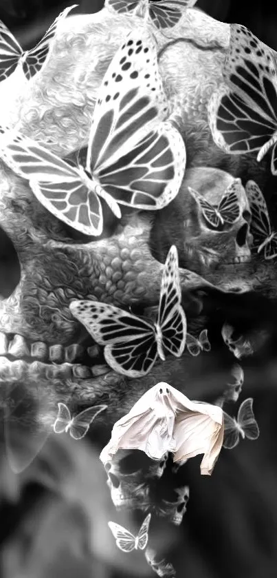 Intricate skull with butterflies mobile wallpaper.