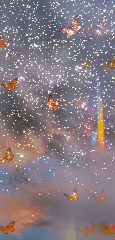 Fantasy sky with butterflies and stars mobile wallpaper.