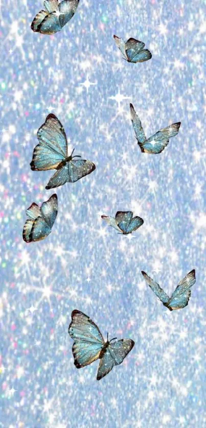 Blue butterflies on a sparkling, glittering background.