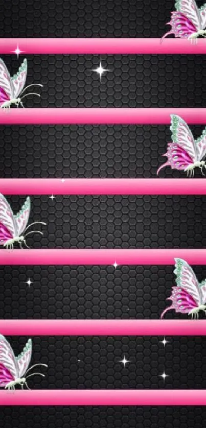 Elegant butterfly and pink stripe wallpaper for mobile phones.