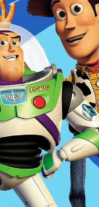 Buzz and Woody from Toy Story in vibrant mobile wallpaper.