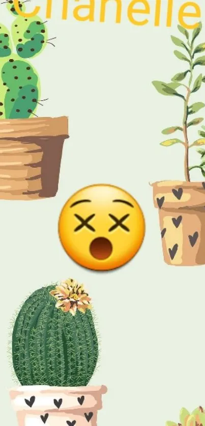 Cute cactus and emoji mobile wallpaper design.