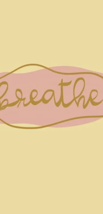 Inspirational wallpaper with 'breathe' text on pastel background.