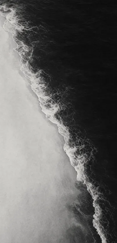 Monochrome ocean waves crashing gently.
