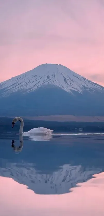 A serene mountain lake at sunset with a swan and peaceful reflections.