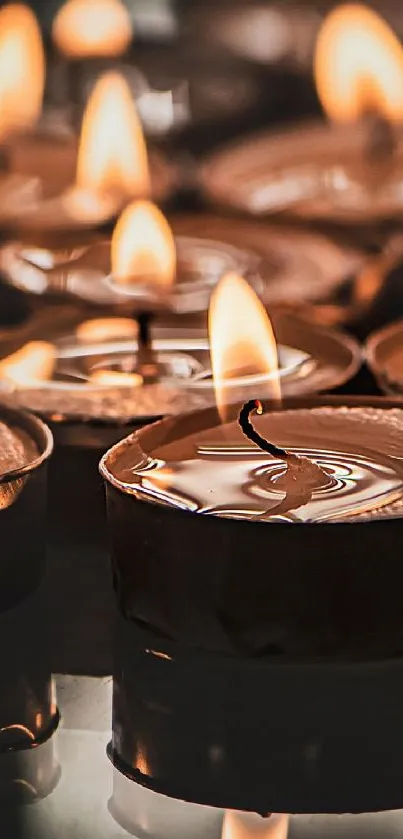 Close-up of peaceful candlelight creating a warm and serene atmosphere.