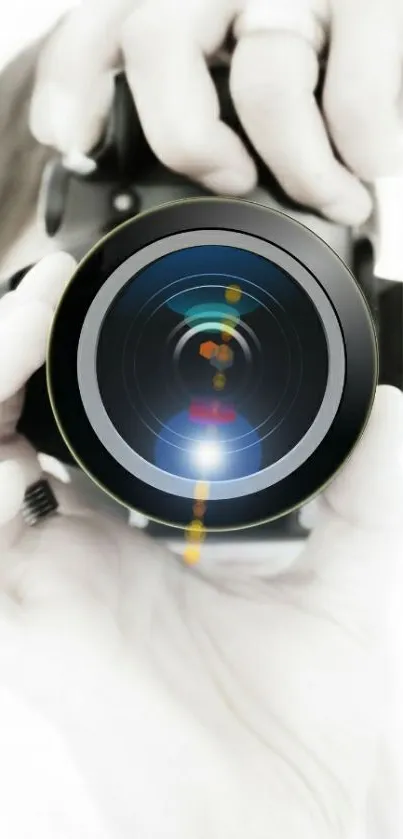 Artistic mobile wallpaper featuring a camera lens close-up.