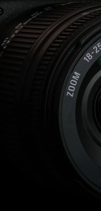 Close-up of a professional camera lens against a dark background.