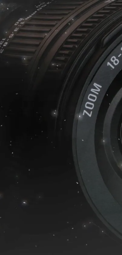 Close-up of a camera lens with a focus on its intricate details.