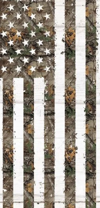 Camouflage American flag with stars and stripes pattern.