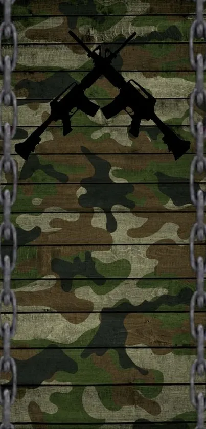 Camouflage and chains with crossed guns wallpaper.