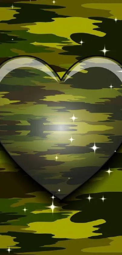 Olive green camouflage heart mobile wallpaper design.