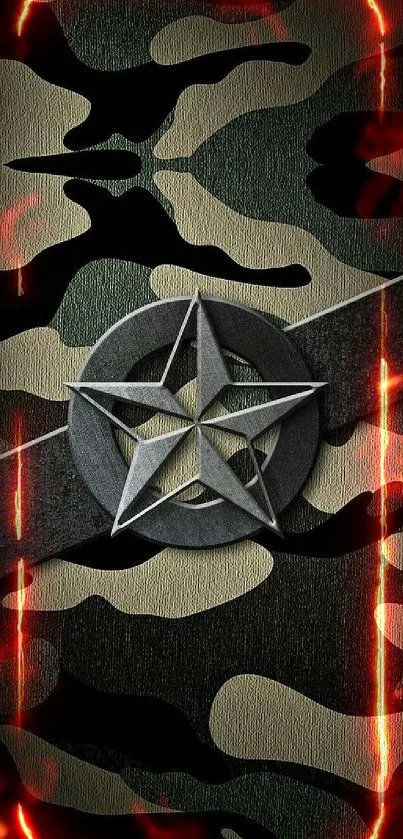 Camouflage pattern wallpaper with star emblem design.