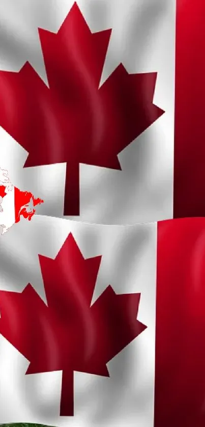 Canadian flag with maple leaf on green leaf background wallpaper.