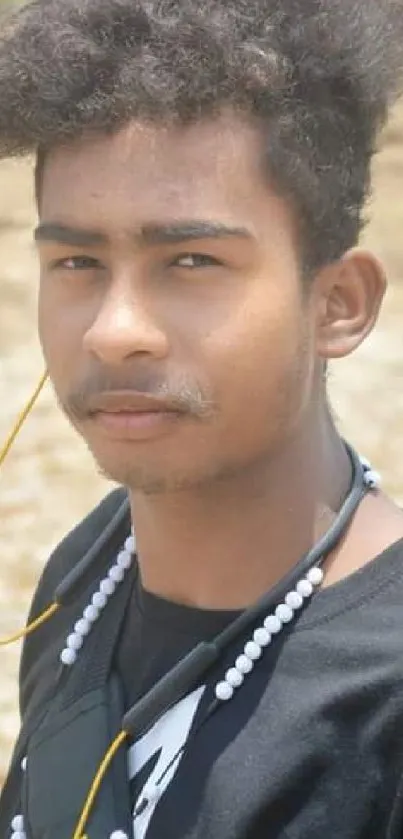 Candid photo of a young man in a natural outdoor setting.