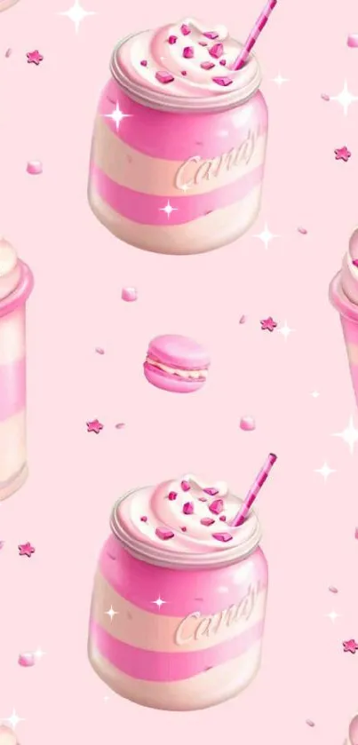 Candy-themed pink mobile wallpaper with desserts.