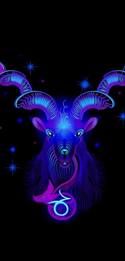 Vibrant neon Capricorn wallpaper with a cosmic theme.