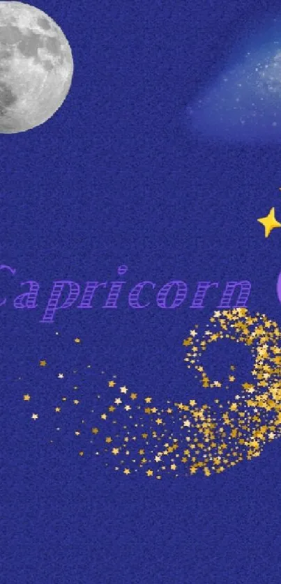 Capricorn zodiac wallpaper with moon and stars.