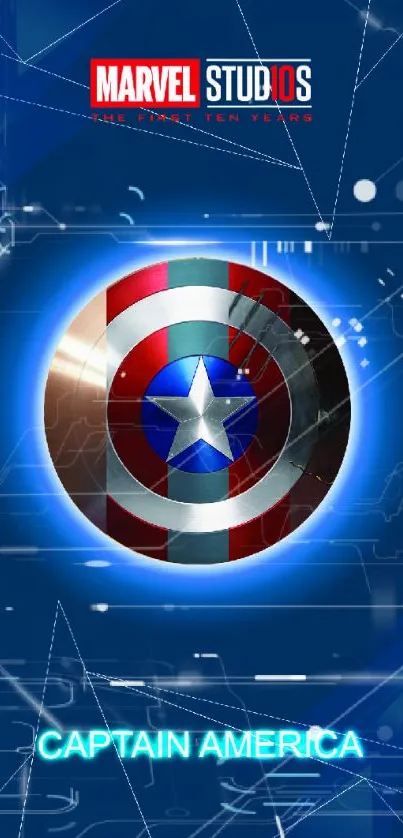 Captain America shield on blue background.