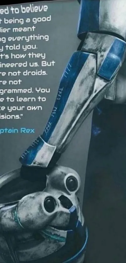 Captain Rex inspiring quote wallpaper with blue armor theme.