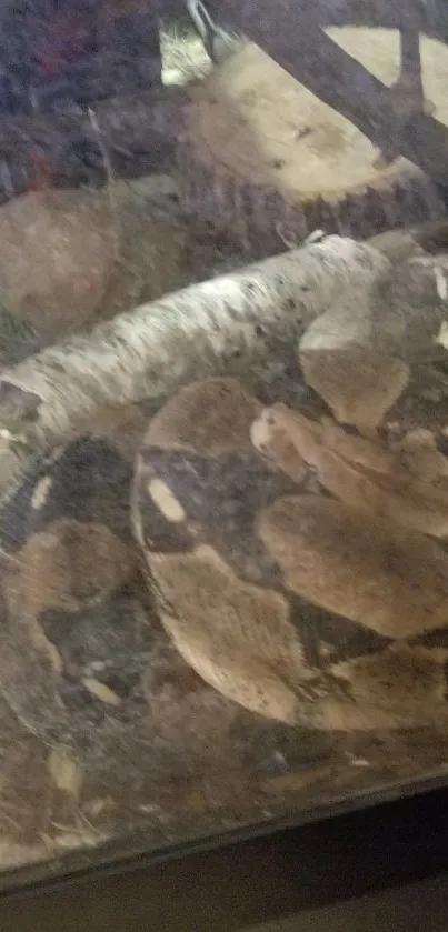 Boa constrictor inside a lush, natural terrarium display.