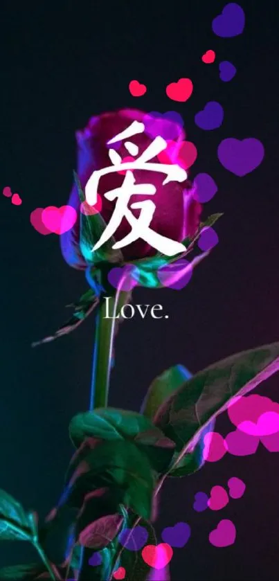 Mobile wallpaper featuring a neon-lit rose on a dark background.