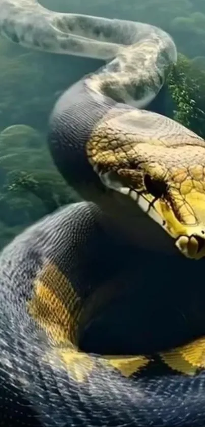 A majestic python snake in natural green surroundings, perfect for phone wallpapers.