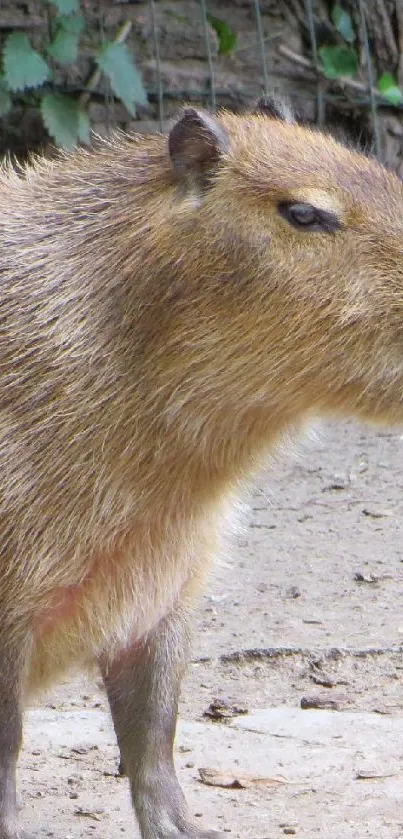 Capybara sitting in natural habitat.