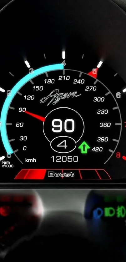 Dynamic speedometer wallpaper with high-tech display.