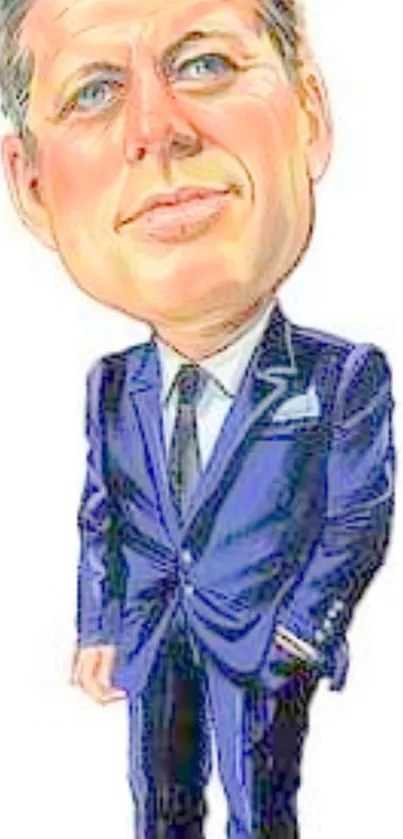 Caricature of person in a blue suit, art style.