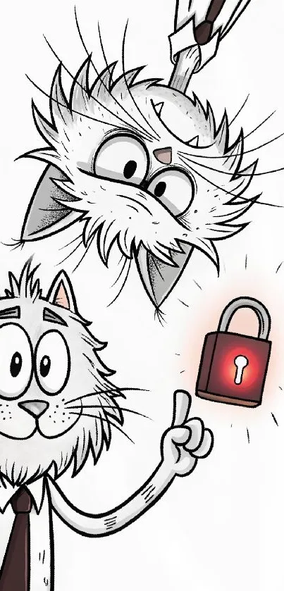 Cartoon cats with a red padlock illustration.