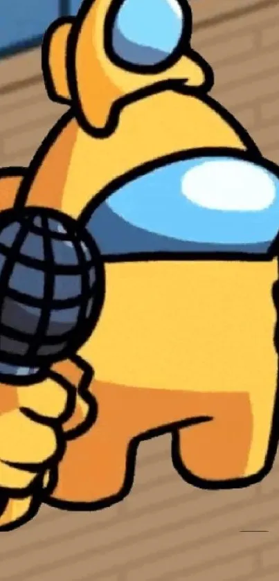 Yellow cartoon character holding a microphone.