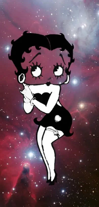 Cartoon character on a cosmic background with stars.