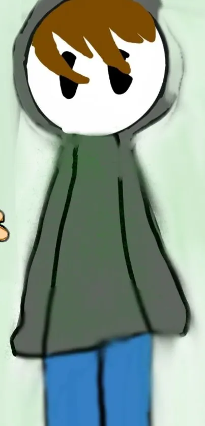 Cartoon character in a hoodie with a green background.