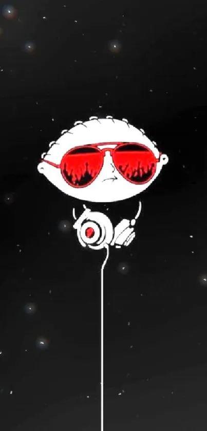 Cartoon character with red sunglasses on black background wallpaper.