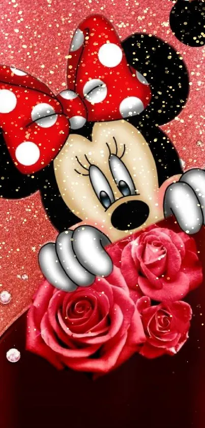 Cartoon character with roses and polka dot bow mobile wallpaper.