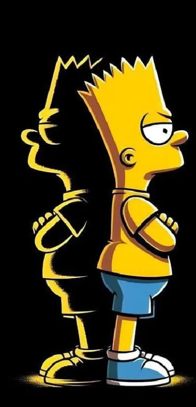 Cartoon character with shadow effect on a black background.